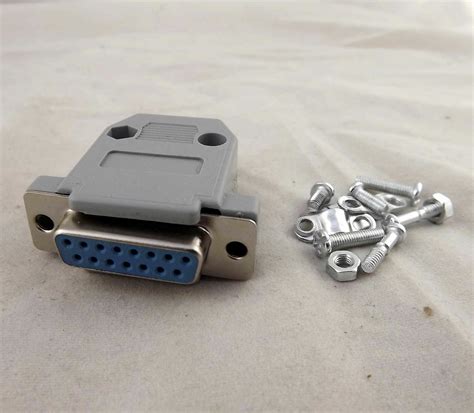 Db15 Female Jack 15 Pin 2 Rows D Sub Connector Gray Plastic Hood Cover
