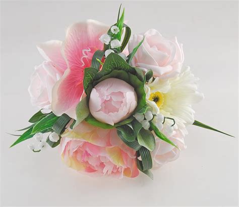 Bridesmaids Pink Silk Peony Gerbera And Rose Flowers Wedding Flower Pos
