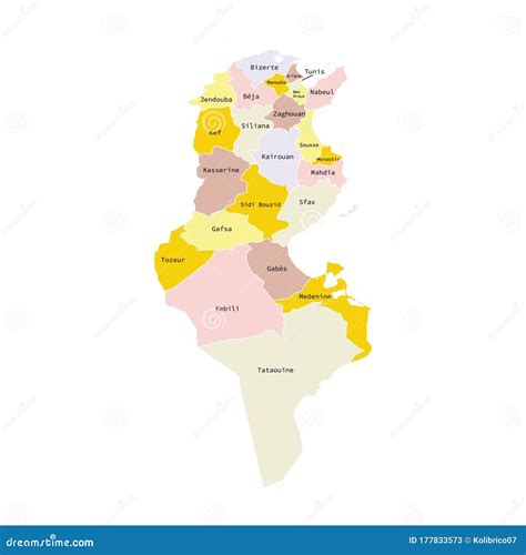 Ilustración Vectorial Del Mapa De División Administrativa De Túnez