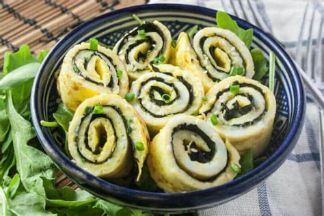 This korean rolled egg recipe is made with chopped carrot and scallion. Egg Nori Roll Up | Adrenal Fatigue Solution