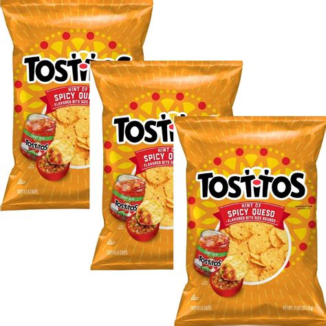 tostitos hint of spicy queso bite size tortilla rounds chips 11 oz 3 bags
