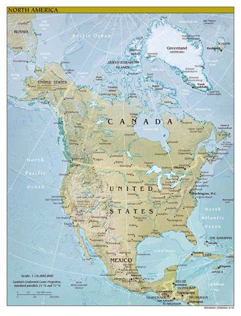 Large Detailed Relief And Political Map Of North America With The