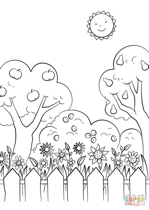 Print our free vegetable and flower garden coloring pages. Beautiful Garden coloring page | Free Printable Coloring Pages