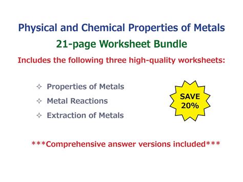Physical And Chemical Properties Of Metals Worksheet Bundle