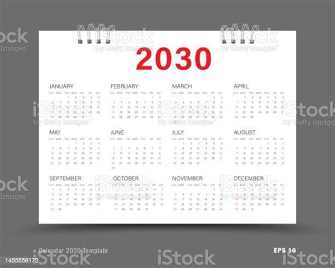 Vetores De Vetor De Modelo De Calendário 2030 Conjunto De 12 Calendário