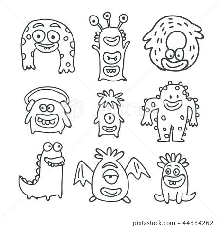 Cute Monsters Cartoon Vector Doodles Isolated Stock Illustration