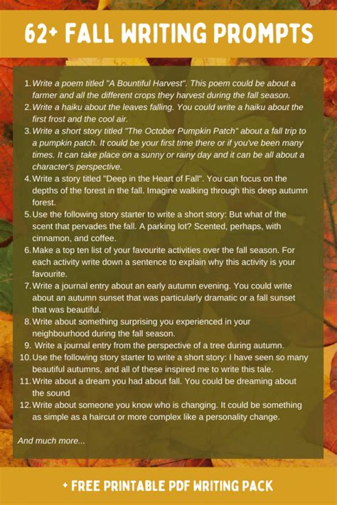 62 Fall Writing Prompts Free Printable Pdf Imagine Forest