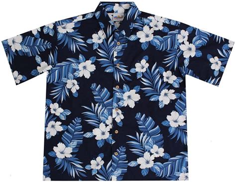 Mens Navy Blue Hawaiian Shirts With Hibiscus Flowers Pick A Quilt