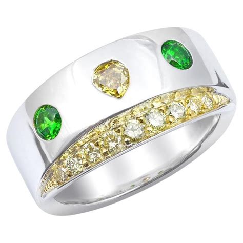0 33 Carat Natural Russian Demantoid Garnet Diamond 14k White And Yellow Gold Ring For Sale At