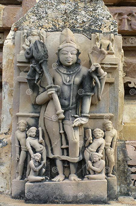 Stone Carved Relief In Hindu Temple In Khajuraho India Unesco Stock