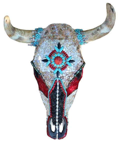 Decorated Mosaic Cow Skull Southwestern Native American Style Etsy