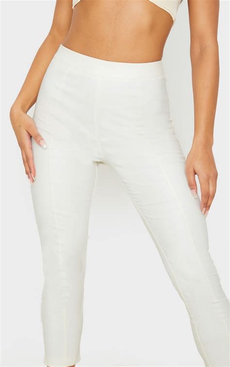 Cream Daysha Cropped Faux Leather Trousers Prettylittlething Usa