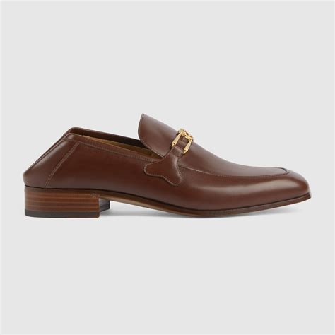Gucci Leather Loafer With Interlocking G In Brown Modesens