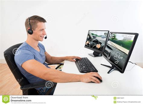 Affordable and search from millions of royalty free images, photos and search 123rf with an image instead of text. Man With Headset Playing Game On Computer Stock Image ...