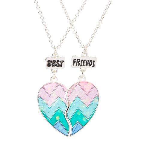 Best Friends Pastel Chevron Striped Split Heart Pendant Necklaces This Pair Of Best Friends