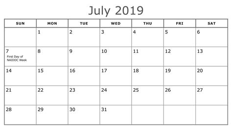 July 2019 Calendar With Holidays Australia Printable Notes Templates