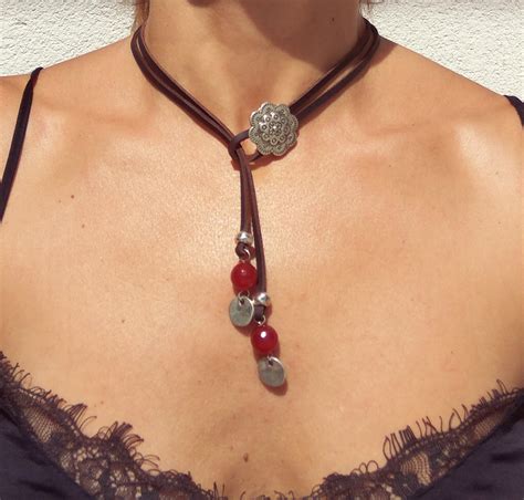 Leather Necklace For Women Gemstone Necklace Women Necklace Etsy