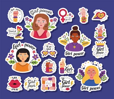 Premium Vector Girl Power Stickers Icon Set Design Of Woman