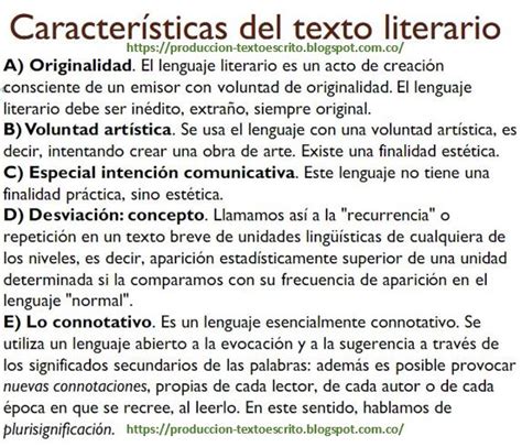 ProducciÓn De Texto Escrito Características Del Texto Literario