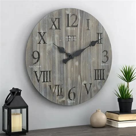 24 Inch Large Round Wall Clock Shiplap Wooden Frame Rustic Farmhouse