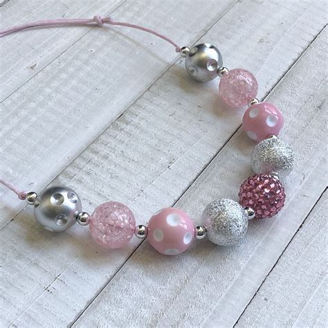 Pink And Silver Bubblegum Bead Necklace Bubblegum Beads Beaded Necklace Bubble Necklaces