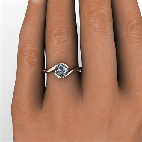 Unique Solitaire Engagement Ring With Half Bezel Or Bypass Bezel And