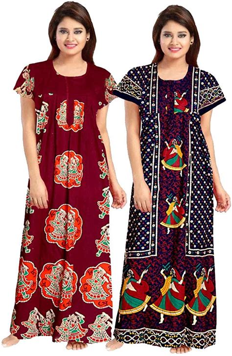 Indian Decor And Attire Womens Cotton Maxi Nighty Night Gown Free Size