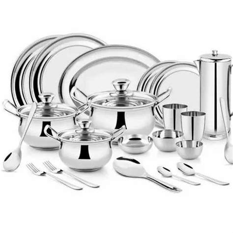 42 Pieces Silver Stainless Steel Dinner Set For Home Surface Finish