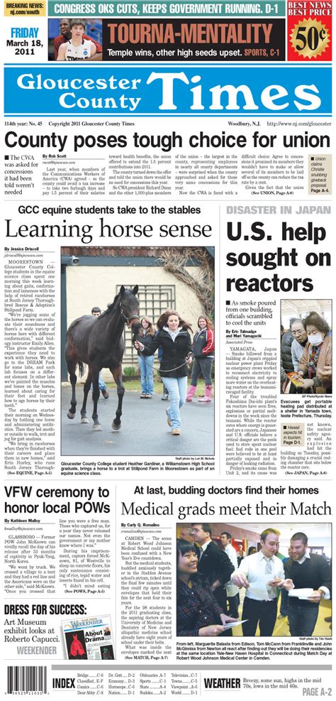 Today's Gloucester County Times front page, March 18, 2011 | NJ.com