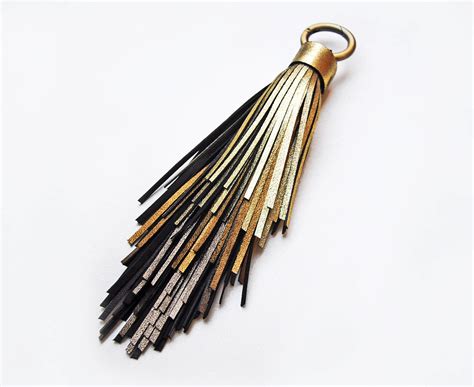 Gold Leather Tassel Keychain Metallic Large Tassel Bag Charm Etsy