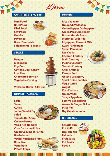 Although this menu would suit those who prefer milder indian cooking, it nevertheless provides a variety of contrasting and complementary tastes and textures. welcome to Sree Gnanambika Catering - caterers in chennai ...
