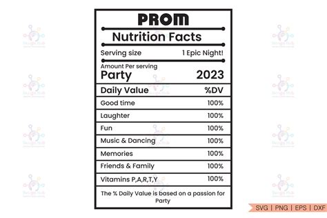 Prom Nutrition Facts Svg Graphic By Designhub103 · Creative Fabrica
