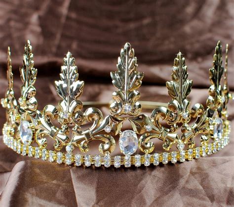Noble Full Circle Round King Crowns For Men Medieval Gold Tiara Prom