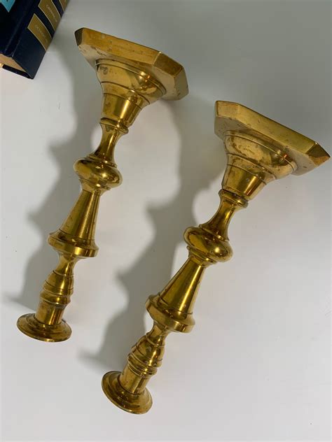Pair Vintage Georgian Brass Candlesticks Matching Set Of 2 Of Brass