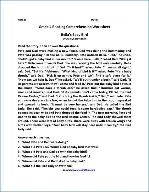 4th Grade Reading Comprehension Worksheets Pdf For Print Db Excelcom