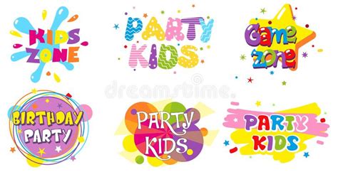 Birthday Party Kids Zone Label Banner Set Vector Isolated Illustration