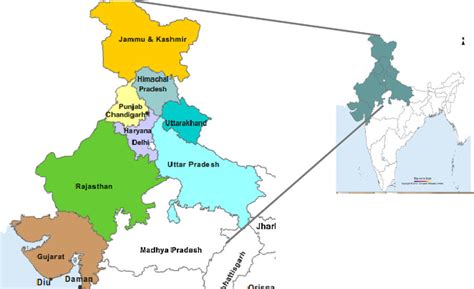 Map Showing Different States Of North And North Western Parts Of India
