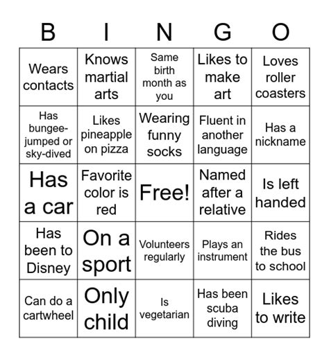 Profile Bingo Card