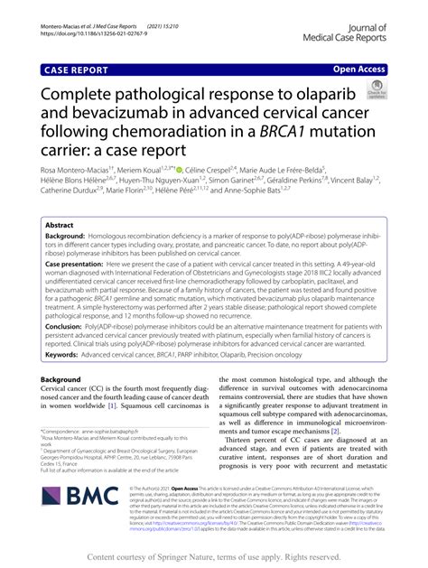 Pdf Complete Pathological Response To Olaparib And Bevacizumab In