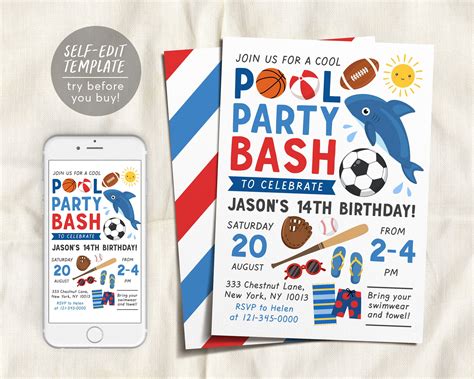 Sports Themed Birthday Party, Pool Birthday, 14th Birthday, Birthday