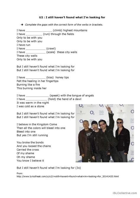 Song By U2 I Still Haven T Found Wh English ESL Worksheets Pdf Doc