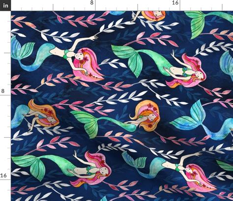 Merry Mermaids In Watercolor Rotated Fabric Spoonflower