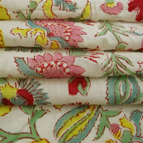 Flower Print Fabric Indian Hand Block Print Fabric 100 Cotton Etsy