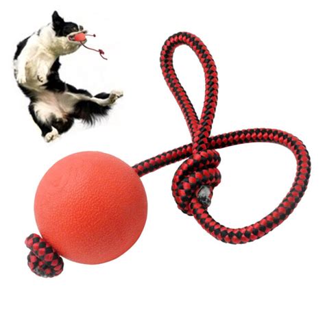 Indestructible Red Dog Ball Toy With Rope Training Chew Play Fetch Bite