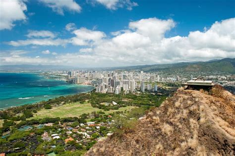 Aerial View Of Honolulu And Waikiki Beach From Diamond Head Stock Image