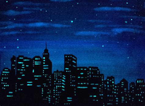 Newyork Cityscape Glow In The Dark City Skyline Sillouette Night Ime