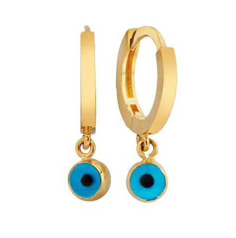 K Real Solid Gold Lucky Eye Turkish Evil Eye Drop Earrings For Women