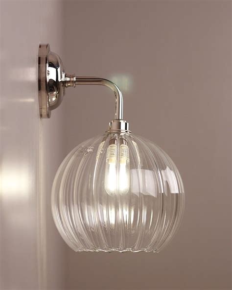 Clear Ribbed Glass Globe Bathroom Wall Light Ip44 Hereford Industrial Vintage Designer
