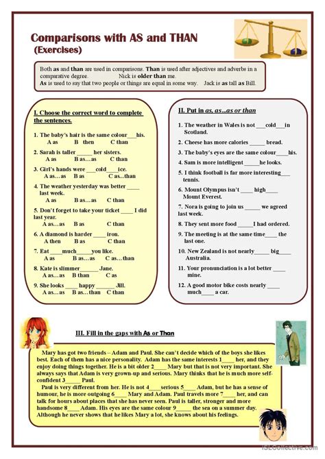 Comparisons With As And Than Exerc English Esl Worksheets Pdf And Doc