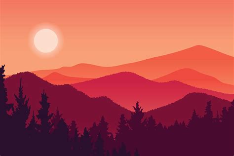 Illustration Of Sunset In The Mountains 10570649 Vector Art At Vecteezy